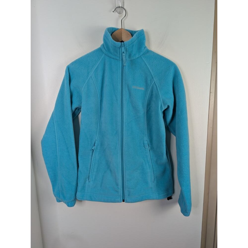 Colombia Women's Small S Blue Zip Up Fleece Jacket Bright Aqua Sweatshirt